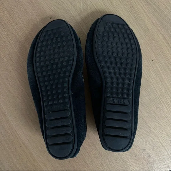 Minnetonka Kilty Hardsole Suede Moccasin Loafer Slip On Black Size 7 Boho Indie - Picture 8 of 9
